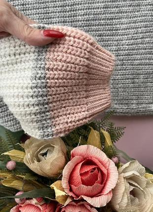 🛡️серый вязаный свитер на шнуровке/серо-розовый тёплый свитер со шнуровкой на плечах/вязаный свитер🛡️9 фото