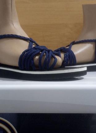 Синие сандалии босоножки веревки4 фото