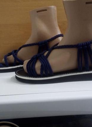 Синие сандалии босоножки веревки6 фото