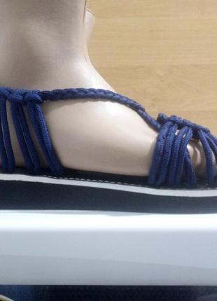 Синие сандалии босоножки веревки7 фото