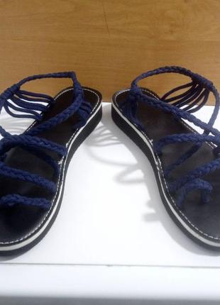 Синие сандалии босоножки веревки3 фото