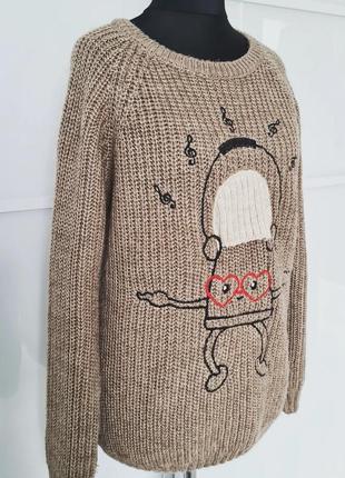 Класний м'який гарний веселий теплий светр джемпер вишивка аплікація3 фото