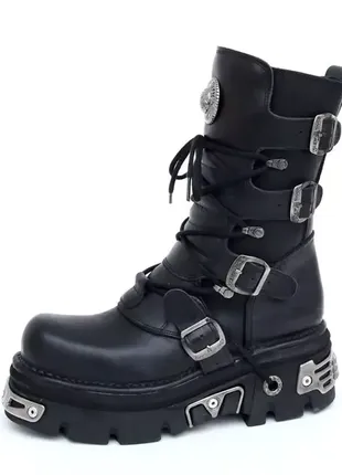 New rock basic boots 373 s4 black черевики чоботи жіночі чоловічі шкіра