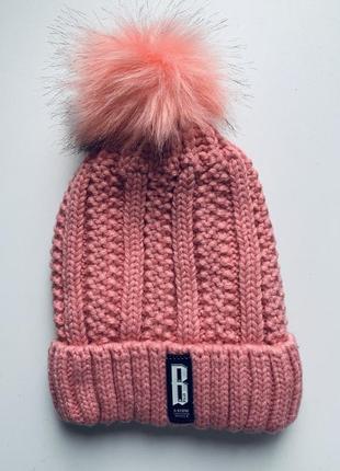 Зимова шапка на штучному хутрі, помпон, шапка зимняя на меху1 фото