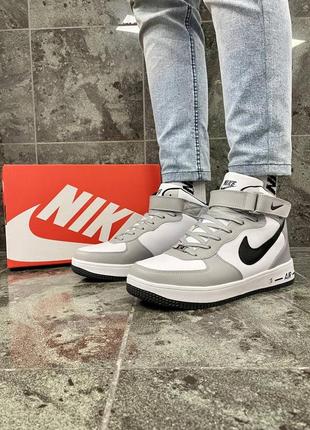 Мужские высокие кожаные кроссовки с мехом nike air force winter#найк