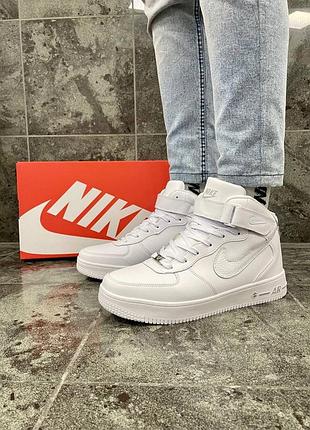 Мужские высокие кожаные кроссовки с мехом nike air force winter#найк