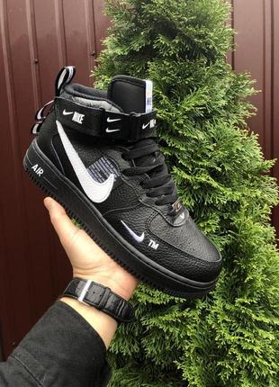 Мужские высокие кожаные кроссовки nike air force #найк