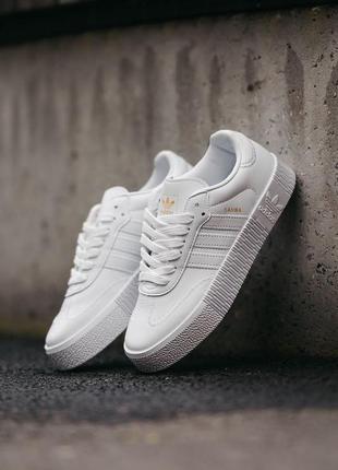 Женские кожаные кроссовки adidas samba white/gold#адидас4 фото