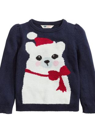 H&m теплый свитер джемпер кофта из вескозы с альпакой девочке 18-24 м 86-92 см 1.5-2 г новогодний