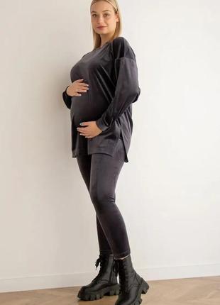 Костюм для вагітних майбутніх мам графітовий велюровий5 фото