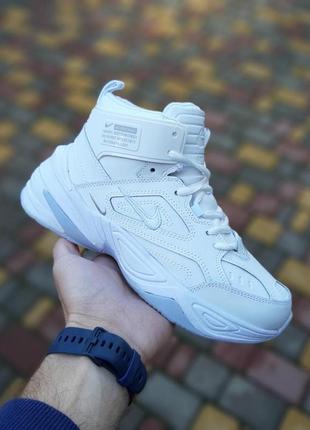 Теплые зимние кроссовки nike m2 tekno mid высокие белые с серым женские зимние кроссовки найк на меху