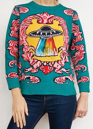 Распродажа! яркий теплый мягкий свитер с нло