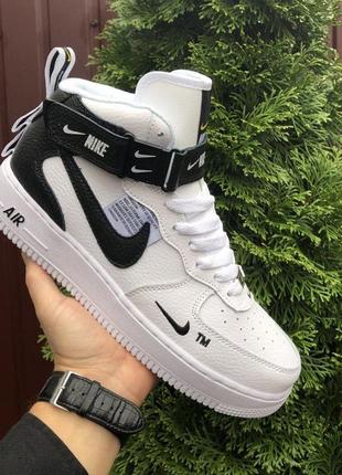Мужские кроссовки nike air force кожаные белые черные
