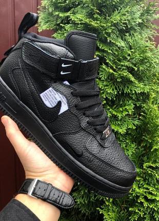 Женские кроссовки nike air force кожаные черные