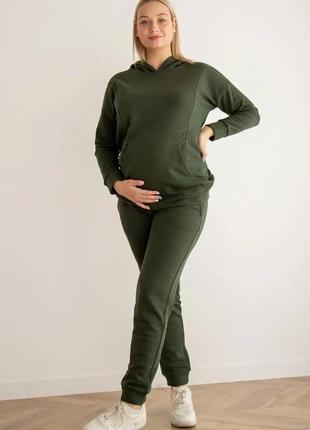М'який спортивний костюм для вагітних з секретом годування хакі7 фото