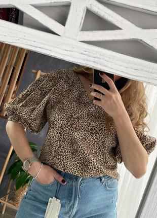 Блуза леопардовая объёмные рукава2 фото