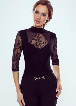 Блузка нарядная с фатином черного цвета. модель renata eldar