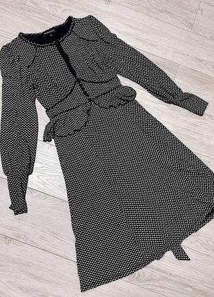 Warehouse женское платье миди с длинными рукавами s 44 р 10uk черно-белое