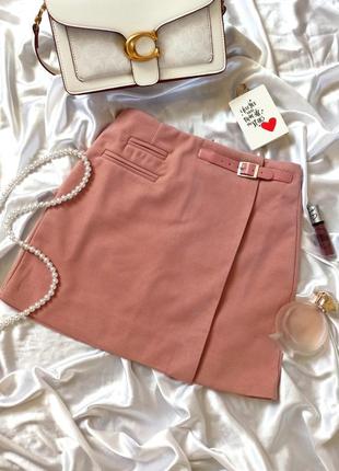 Теплая кашемировая мини юбка розовая/пудровая2 фото