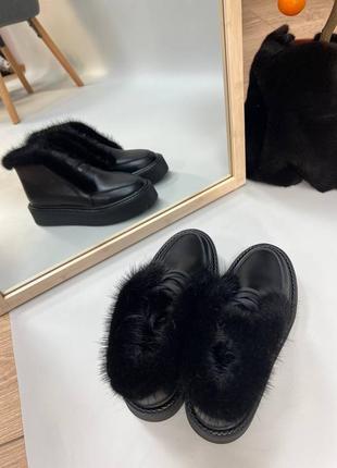 Шикарні шкіряні черевики з опушкою з норки колір на вибір