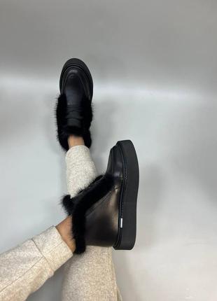Шикарні шкіряні черевики з опушкою з норки колір на вибір