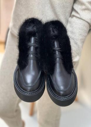 Шикарні шкіряні черевики з опушкою з норки колір на вибір