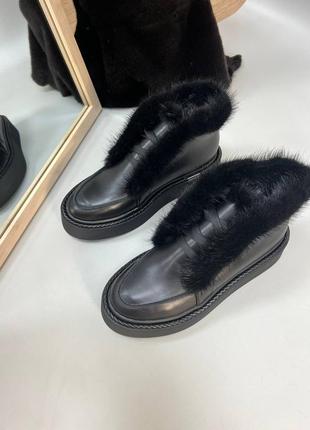 Шикарні шкіряні черевики з опушкою з норки колір на вибір