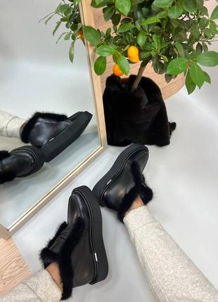Шикарні шкіряні черевики з опушкою з норки колір на вибір