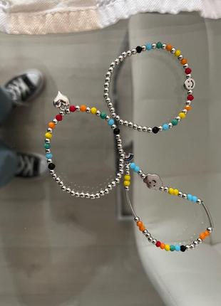 🔗браслет із серцем срібний браслет різнокольоровий браслет зі смайлом
