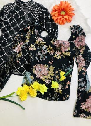 Блуза в цветочный принт со спущенными плечами2 фото