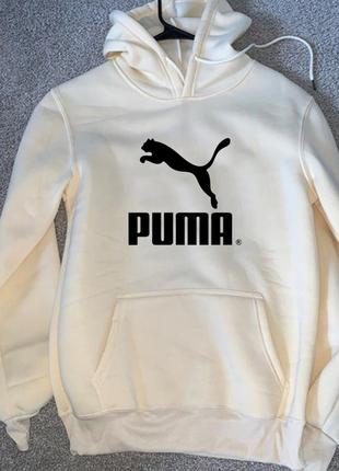 Жіночій зимовий худі на флісі puma пума білий женский зимний худи на флисе пума белый