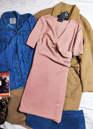 One touch платье розовое пудровое новое приталенное имитация запаха