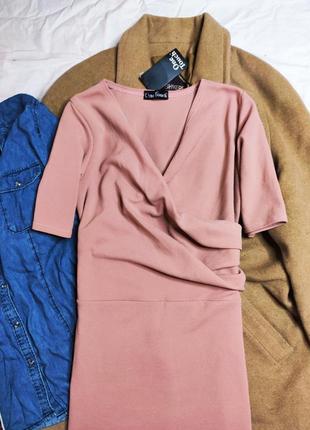 One touch платье розовое пудровое новое приталенное имитация запаха2 фото