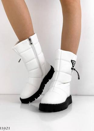 Черевики чоботи дутики зима екошкіра білий10 фото