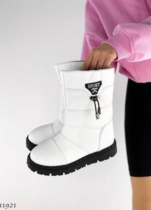 Черевики чоботи дутики зима екошкіра білий1 фото