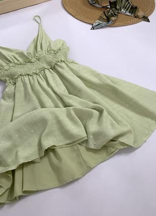 Сукня сарафан на бретельках котон салатова7 фото