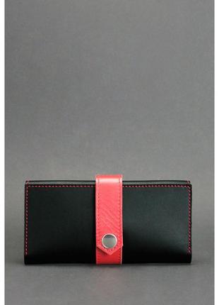 Кожаное женское портмоне 3.0 черное с красным