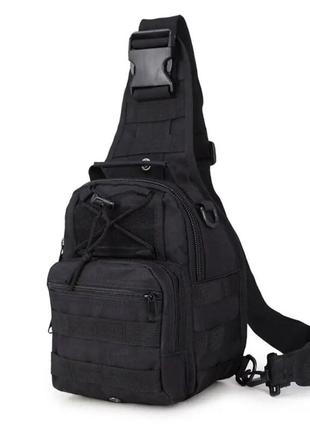 Тактическая сумка через плечо на 6 л b14 (28х18х13 см), черная  / однолямочный рюкзак (123456743)4 фото