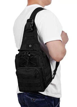 Тактическая сумка через плечо на 6 л b14 (28х18х13 см), черная  / однолямочный рюкзак (123456743)3 фото