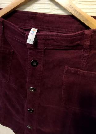 Бордовая юбка юбочка  трапеция на пуговицах микровильвет3 фото