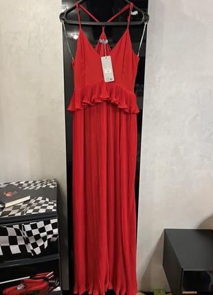 Нова брендова вечірня святкова сукня максі плісе червона6 фото
