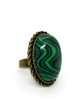 💍🍀 овальное кольцо в винтажном стиле натуральный камень малахит1 фото