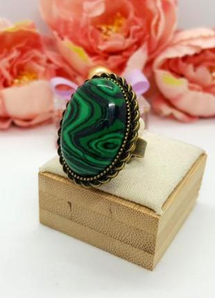 💍🍀 овальное кольцо в винтажном стиле натуральный камень малахит6 фото