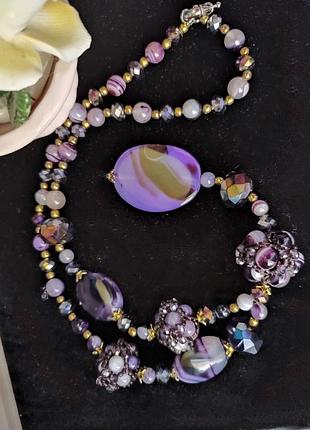 Чарівне намисто з  напівдорогоцінного каміння агату та кришталю