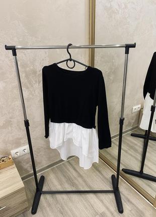 Турция в наличии женский черный удлиненный свитер кофта с рубашкой размер s/m  черно / белый one size2 фото