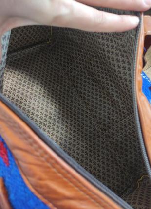 Сумка килим марокканская женская дорожная кожаная  коричневая / синяя9 фото