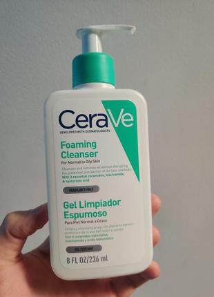 Очищувальний гель для нормальної та жирної шкіри обличчя і тіла cerave foaming cleanser, 236 мл2 фото
