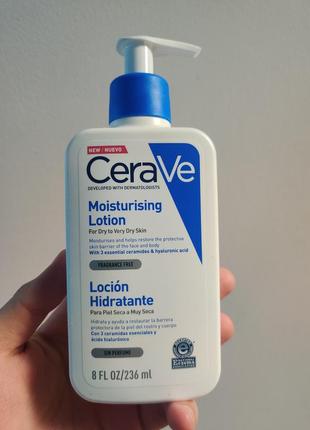 Зволожувальне молочко для сухої та дуже сухої шкіри обличчя і тіла cerave moisturising lotion, 236 мл