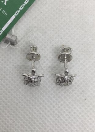 Новые родированые серебряные серьги гвоздики черепашка куб.цирконий серебро 925 пробы2 фото