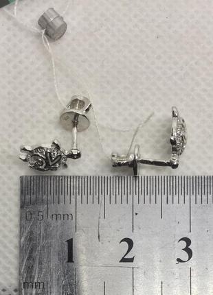 Новые родированые серебряные серьги гвоздики черепашка куб.цирконий серебро 925 пробы4 фото
